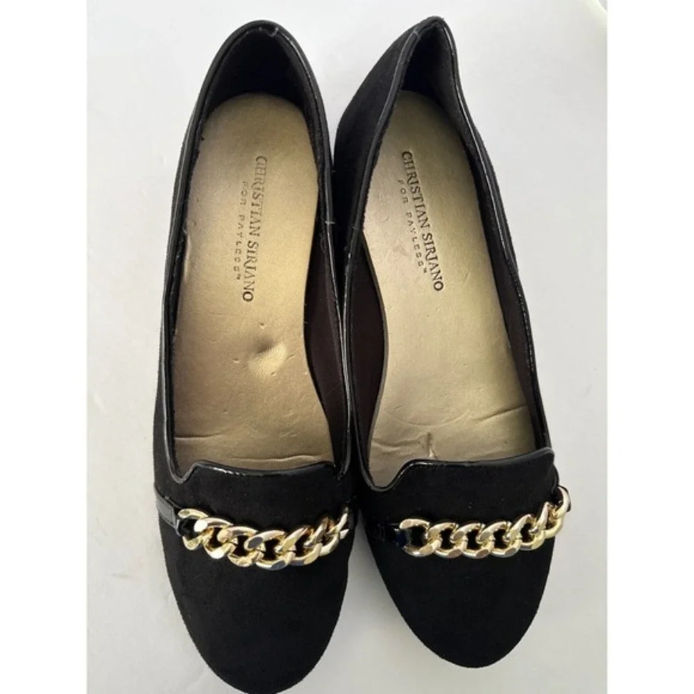 VTG Payless Women Black Faux Suede/Gold Chain Loafers 7.5 Y2K Preppy Career Goth